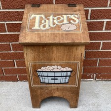 VTG Wood Vegetable Potatoes Taters Storage Bin Farm Primitive Country Box picture
