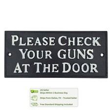 Please Check Your Guns at the Door Cast Iron Sign – Rustic Saloon Wall Decor picture
