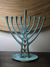 Beautiful Rare VTG Pal Bell Bronze Menorah Hanukkah Candle Light Judaica Enamel picture