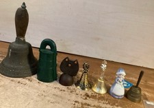 Vintage Hand Bell Lot Ceramic Metal Wood Retro Antique Decor picture