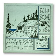 c1930s Pacific Grove California 17 Mile Drive Cottage Court Travel Luggage Label picture