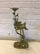 Vintage Possibly Antique Chinese Brass Candle Holder w/ Crane Flower & Turtle  picture