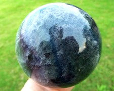 AMAZING  GEMMY BLUE GREEN PURPLE TRI-COLOR FLUORITE 100 MM CRYSTAL SPHERE picture