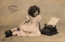 Antique 1907 Postcard A Happy New Year Photo Little Girl W/Typewriter 1A picture