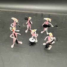 Vintage Hand Blown Glass, Pink Panther, Set Of Six Orchestra Figurines Very Rare picture
