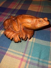 Vintage Hand Carved Wooden Toad Figurine Sculpture Burl Wood picture