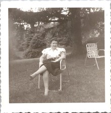 Vintage 1958 Black & White Photo Woman Outdoor Chair Handwritten Back 