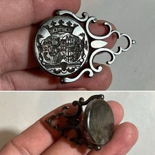 ANTIQUE FINELY CARVED COAT OF ARMS SPINNING ROTATING CUT STEEL WAX SEAL FOB picture