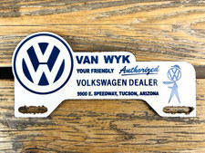 VINTAGE VW VOLKSWAGEN VAN WYK GAS OIL STATION PORCELAIN LICENSE PLATE SIGN picture