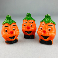 VTG Halloween Candle Figurine set x3 Jack-O-Lantern Pumpkins 3