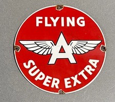 VINTAGE 12” FLYING A GASOLINE PORCELAIN SIGN CAR GAS OIL TRUCK MOTORCYCLE picture