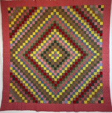 Antique 1880s Trip Around the World Quilt Exceptional Condition 79