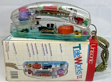 VTG 1980s Retro Clear Neon Blue Unisonic Novelty See Thru Telephone #6900 M1 picture