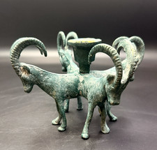 Vintage Verdigras Brass Candleholder 4 Goats Rams RARE picture