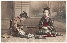 Japan Japanese Geisha Women Preparing Tea antique postcard picture