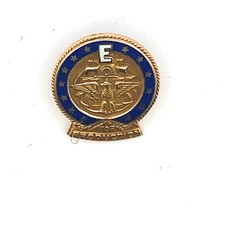 WWII US Navy E For Production Award Pin Sterling Blue Enamel picture