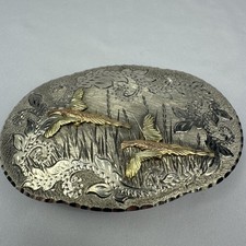 Gorgeous Hand Engraved Sterling Silver & 10k Gold Belt Buckle - 50 Grams - 3” picture