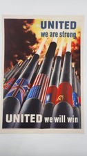 1942–1944 WWII Allied Propaganda Poster UNITED We Will Win picture