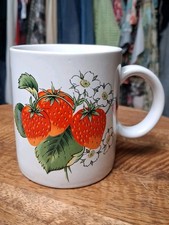 Vintage 80s Strawberry Coffee Mug Cup Japan Cottagecore Fruit Kitchen   picture