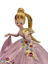 Vintage Lovely Josef Originals Lady with Golden Fan Music Box Figurine Video EXC picture