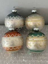 4 Vintage Shiny Brite Glass Ornaments Glittter Stencil 2.5