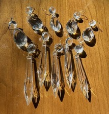 10 Lead Crystal Prisms Chandelier Icicle Teardrop Gold Fasteners Suncatchers picture