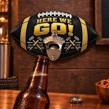 Here We Go Football Steelers Bottle Opener Black Gold Handmade Epoxy Bar Decor picture