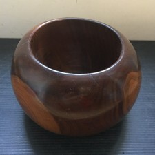 Vintage 4 lb Handcrafted Round Golden Swirl Lignum Wooden Mortar Mariner's Bowl picture