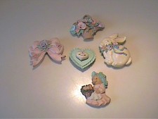 VINTAGE FIVE CERAMIC VICTORIAN STYLE REFRIGERATOR MAGNETS picture