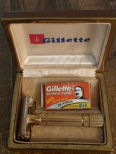 Vintage Gillette Diplomat Gold Plated Safety Razor C-1 in Original Case  picture