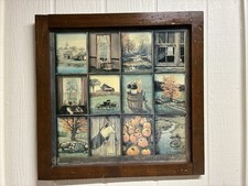 Vintage Home Interiors Homco 12 Panel Rustic Windowpane Picture Autumn Harvest picture
