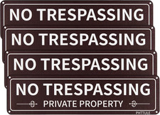 Private Property No Trespassing Sign 4 Pack, Metal No Trespass Sign, 12x3 Inch U picture