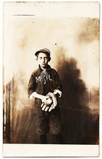 real photo Child Baseball Player Uniform antique Studio Photo postcard RPPC picture