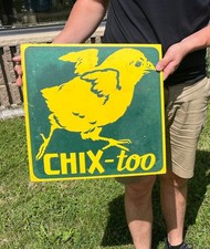 Vintage Dekalb Chix-Too Chicks Farm Advertisign Sign Masonite Pressed Wood picture