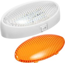 Partsam 12V Oval LED RV Porch Utility Light w/Switch White Base Clear/Amber Lens picture
