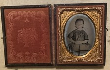 Antique 1800s Young Girl Polkadot Dress Tintype Photo Leather Case picture