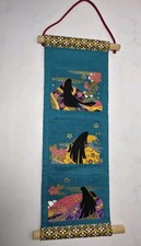 Decorative Japanese Textile 3-Pocket Wall Hanging Traditional Women Silhouettes  picture