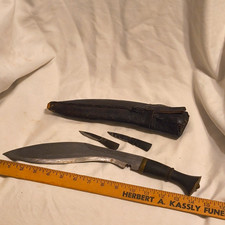 Vintage Kukri Khukuri Knife Horn Handle Leather Sheath Karda Chakmak Hand Engrav picture