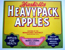 Original HASKELL'S HEAVYPACK apple crate label Haskell & Burns Oroville WA yel picture