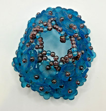 Antique 1920s Czech Beaded Glass Flower Lamp Shade Bulb Cover Frosted Blue Deco picture