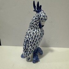 Andrea By Sadek Porcelain Cockatoo Figurine Blue Fishnet Bird 10” picture