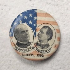 McKinley & Roosevelt Vintage Illinois 1896 Political Campaign Pinback Button picture