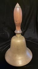 MUSEUM QUALITY Hand Forged Antique Bronze Wood Handle Bell Magnificent Tone  picture