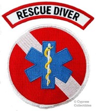 LOT of 2 RESCUE DIVER PATCH - SCUBA EMT/EMS/Paramedic EMBROIDERED IRON-ON DIVE picture