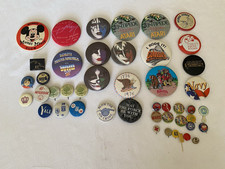 Huge Vintage Pin Button Lot 60+ KISS Atari 1984 Olympics Brooches Coins Patch picture