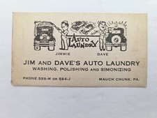 1930s antique JIM & DAVE'S AUTO LAUNDRY mauch chunk pa BUSINESS CARD picture