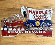 Harold's Club Or Bust Reno Nevada License Plate Topper Vintage Metal picture