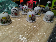 Vintage 1970s Peanuts Gang Porcelain Christmas Bell Ornaments - Set of 6 picture
