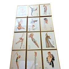 Varga Framed Intialed set of 12 month 1940 Calender Pinup Girls picture