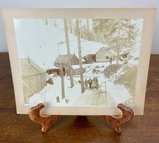 Antique c1900 Mining Camp Miners Ore Cart Snow Large Mounted Original Photo picture